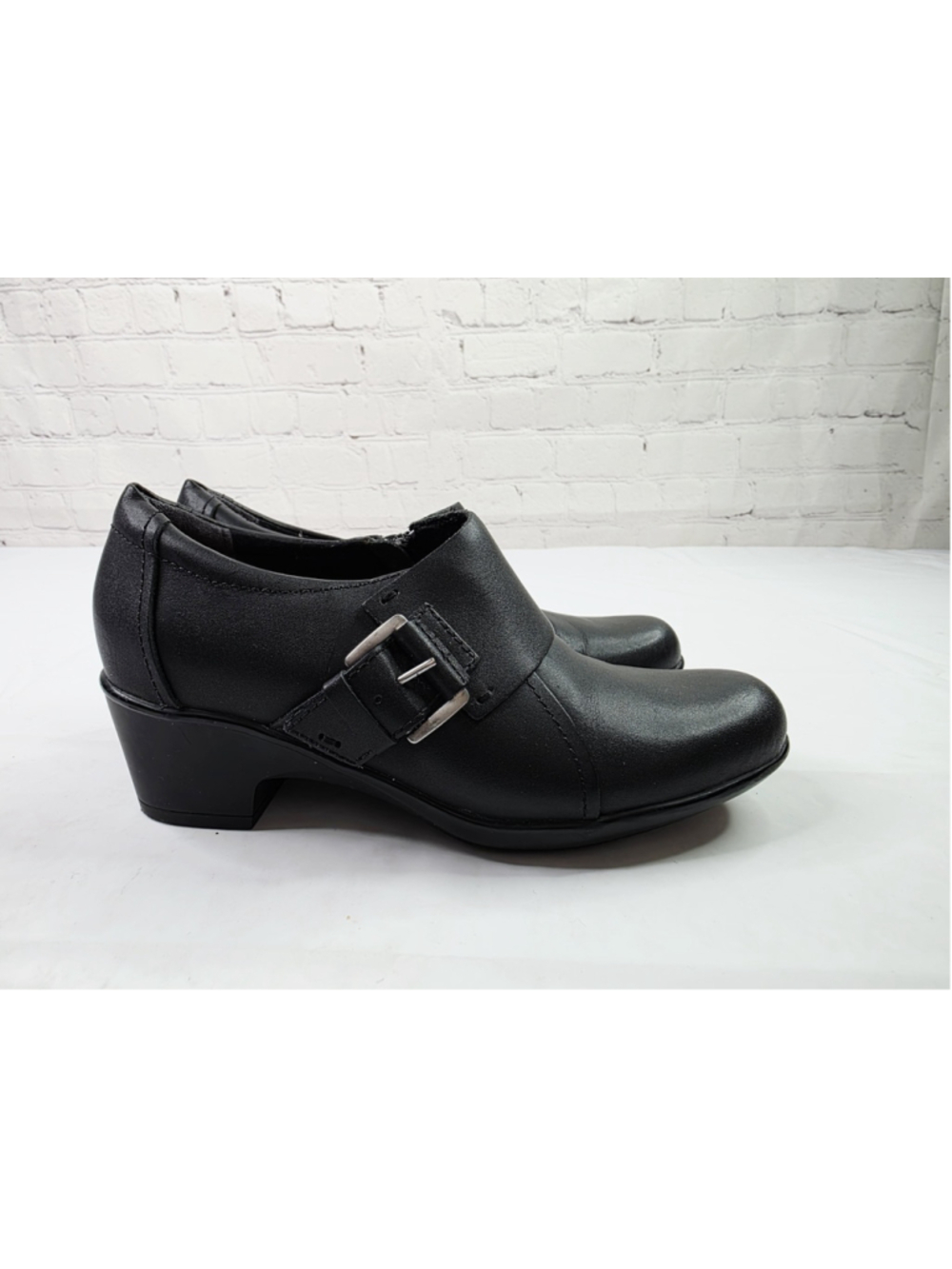 Clarks Genette Vista Flat Soft Cushion Shoes Black Leather Women's Size 6